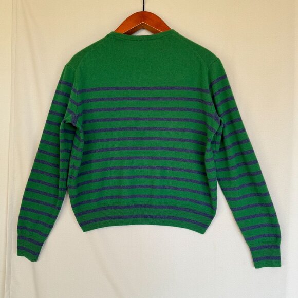 C.T. Plage 100% Cashmere Kelly Green Navy Blue Strip Crew Neck Sweater Size S - Picture 5 of 12